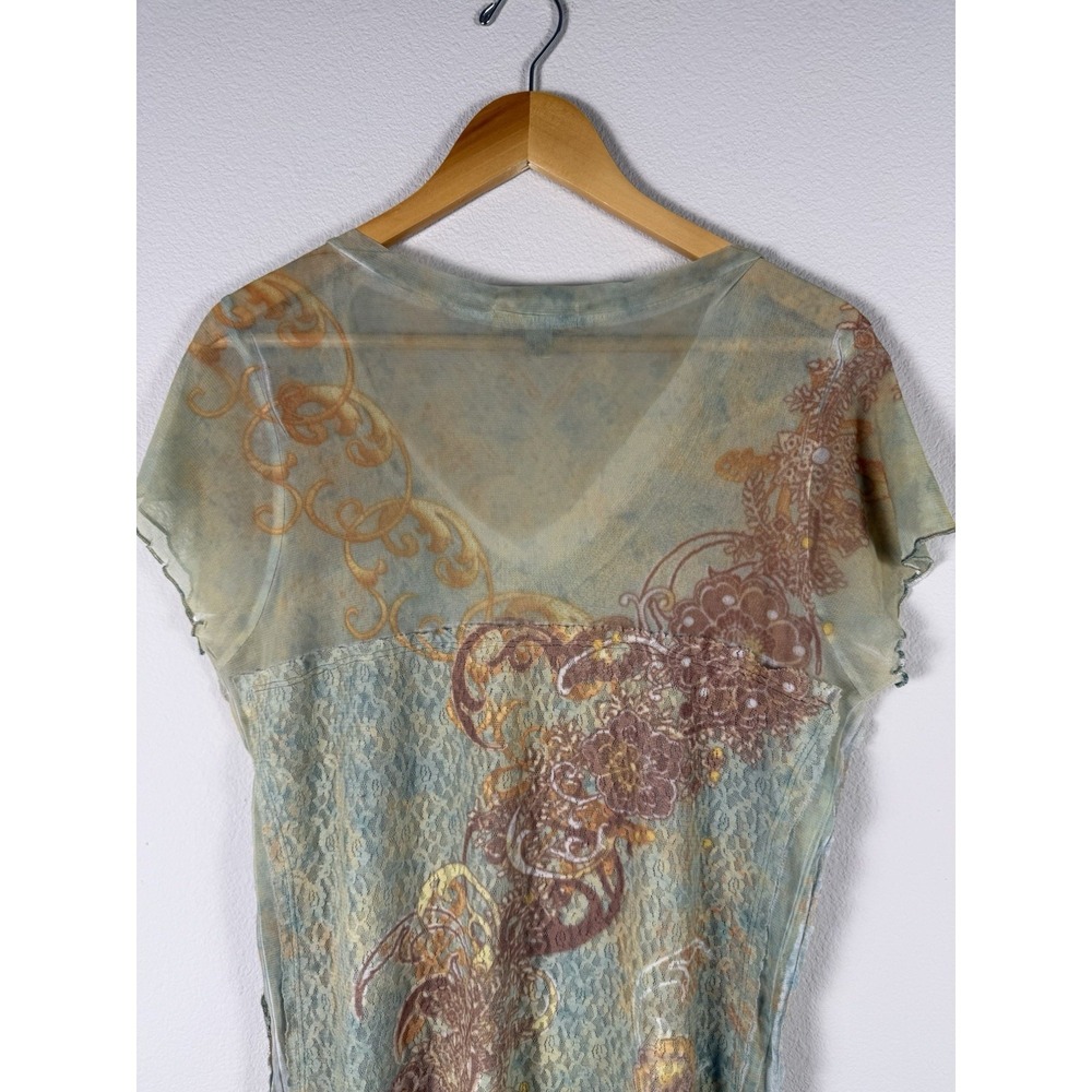 Short Sleeve Embellished Lace Top Womens XL Fairy Goblin Romantic Feminine Boho - Picture 6 of 11